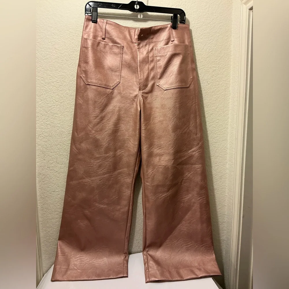 NWOT Anthropologie  Maeve Cropped Wide Leg Pants Metallic Faux-Leather size 29 - Picture 2 of 7